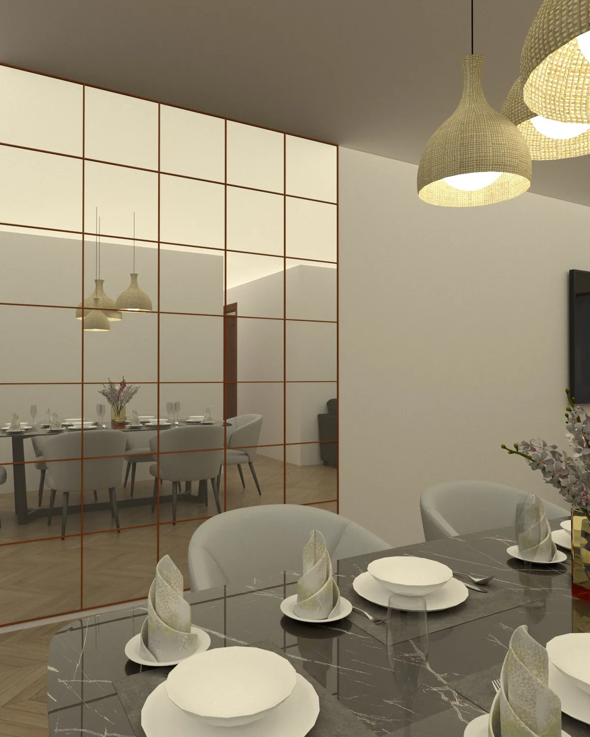 Warm minimal residential interior visualisation